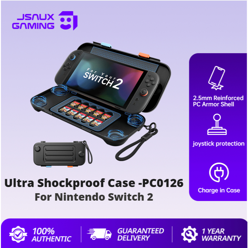 JSAUX RuggShell | เคสกันกระแทกพิเศษสําหรับสวิตช์ 2 เคสป้องกันสําหรับ Nintendo Switch 2 (2025), เปลือกแข็ง, สลิมและพกพา, กันฝุ่น, ช่องเสียบการ์ดเกม 10 ช่อง-PC0126