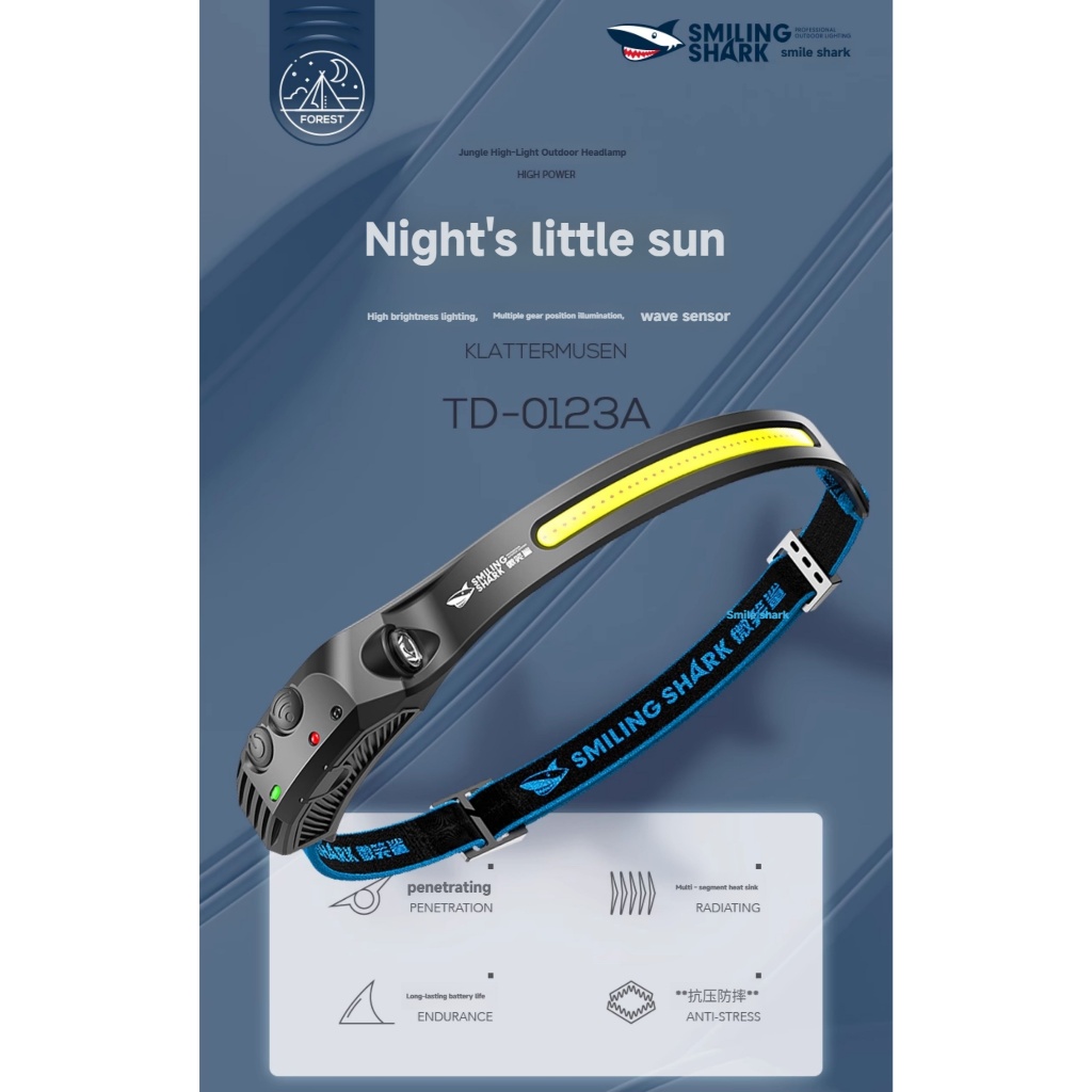 Smile Shark 2026 ไฟหน้าแสงสว่างสุดยอด ใช้สำหรับตกปลาและงานกลางแจ้ง
