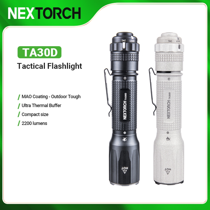 NEXTORCH TA30D ไฟฉาย LED พร้อม MAO เคลือบเซรามิค EDC ไฟฉาย 2200 ลูเมนเอาต์พุตสูง 18650 ชาร์จ