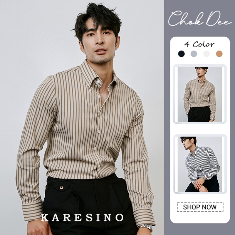 เสื้อเชิ้ตธุรกิจลายทางผู้ชาย ผ้าตั้งดีไม่ยับง่าย ใส่สบายระบายอากาศดี สไตล์ผู้ใหญ่สวมใส่ได้ทุกโอกาส