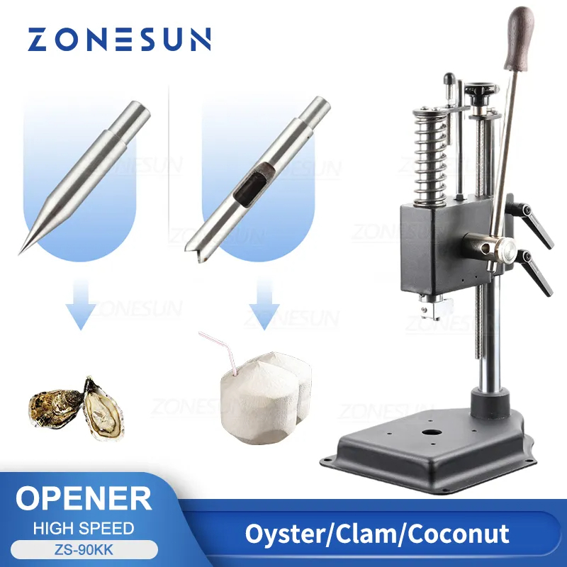 ZONESUN ZS-90KK Oyster & Clam Opener Dual-purpose Coconut Shuking เครื่องสแตนเลส Hole Punch เครื่องม