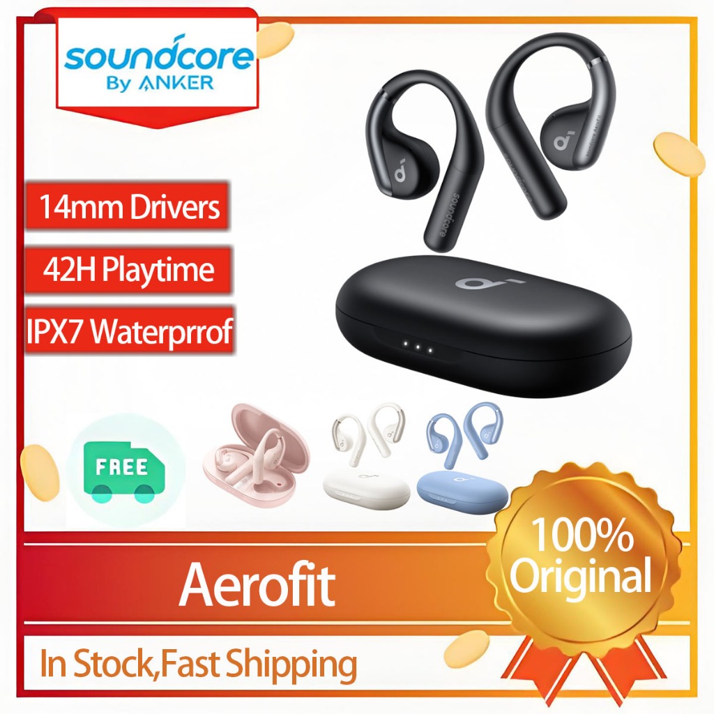Soundcore AeroFit หูฟังบลูทูธไร้สายแบบเปิดหูเบส IPX7 หูฟังกีฬากันน้ํา Comfort