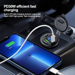 🚚ท้องถิ่น🚚 83W Dual PD Dual QC 3.0 USB Car Charger พร้อมโวลต์มิเตอร์ Socket Power Outlet Adapter กันน้ําสําหรับ 12 V/24 V รถเรือ