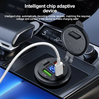 🚚ท้องถิ่น🚚 83W Dual PD Dual QC 3.0 USB Car Charger พร้อมโวลต์มิเตอร์ Socket Power Outlet Adapter กันน้ําสําหรับ 12 V/24 V รถเรือ