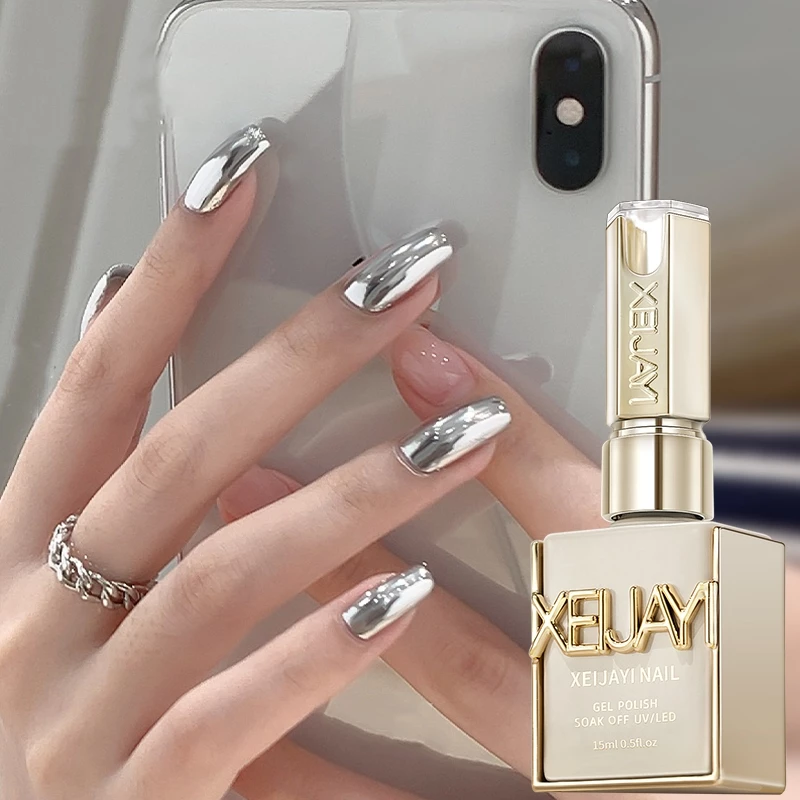 XEIJAYI 15มล น้ำยาทาเล็บสีเงินเมทัลลิกใหม่ ติดทนนาน เหมาะสำหรับงาน DIY ที่บ้านและร้านทำเล็บ