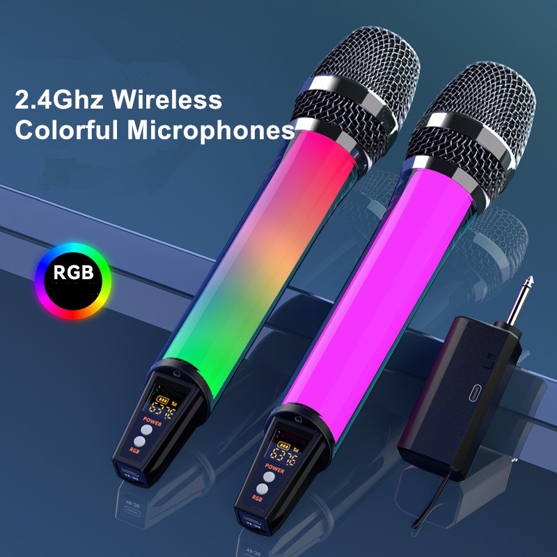 ไมโครโฟนเสียงไร้สาย 2.4กิกะเฮิร์ตซ์ ตัดเสียงรบกวนไฟ RGB สําหรับการประชุมสตรีมมิ่งคาราโอเกะ/สด