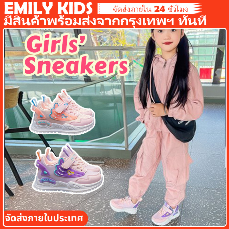【มีสต็อกกรุงเทพฯ】🚛 รองเท้าผ้าใบเด็กผู้หญิง สำหรับวัยรุ่น 4-13 ปี พื้นนุ่มกันลื่น