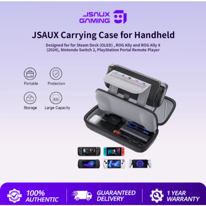 JSAUXกระเป๋าถือเข้ากันได้กับ Steam Deck/ROG Ally/Switch 2,ป้องกันฮาร์ดเชลล์พกพาเคสชาร์จในตัวและที่เก็บสถานีเชื่อมต่อ,กระเป๋าเดินทางแบบพกพาBG0106X