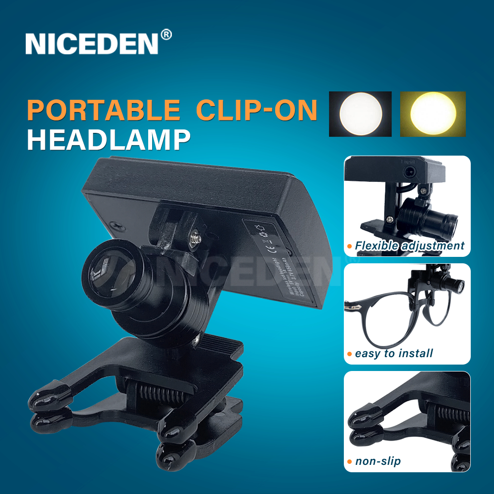 Niceden ทันตกรรมอุปกรณ ์ อื ่ นๆ คลิปไฟหน ้ า LED ไร ้ สายบนแว ่ นขยายกล ้ องส ่ องทางไกล Loupes