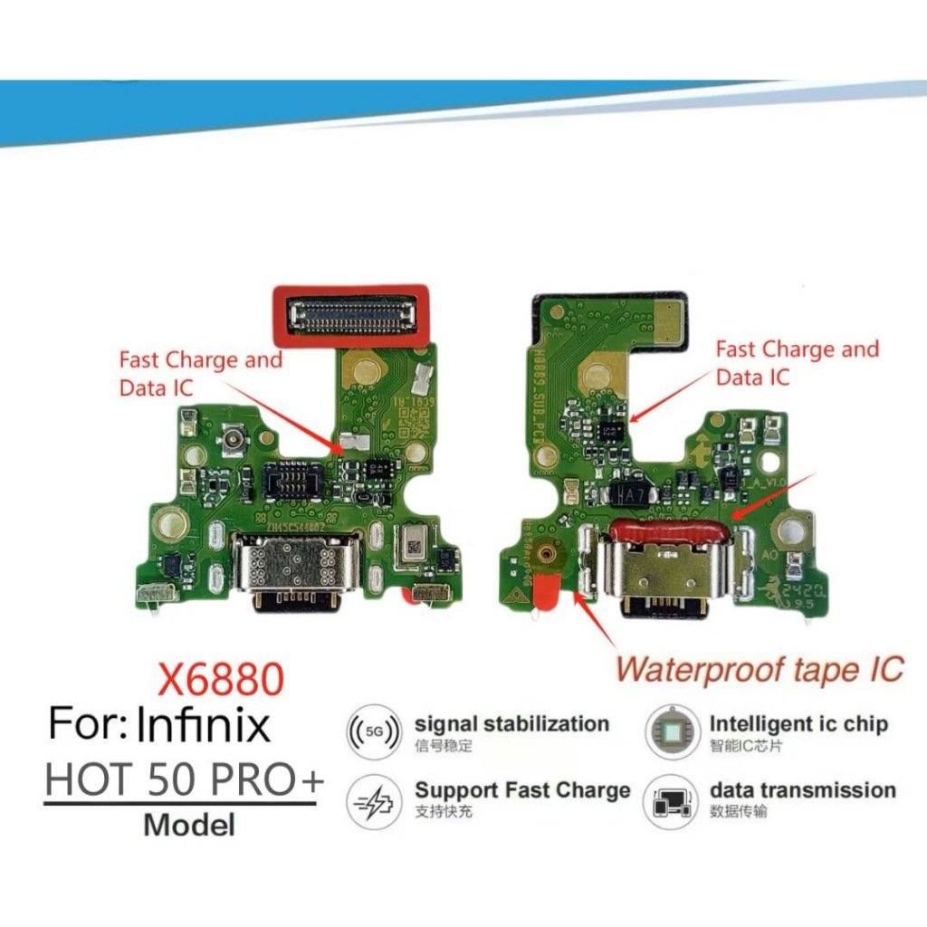 USB ชาร์จพอร์ตสําหรับ Infinix HOT 50 PRO X6881 X6680 Charger Dock Connector Flex Cable Repair