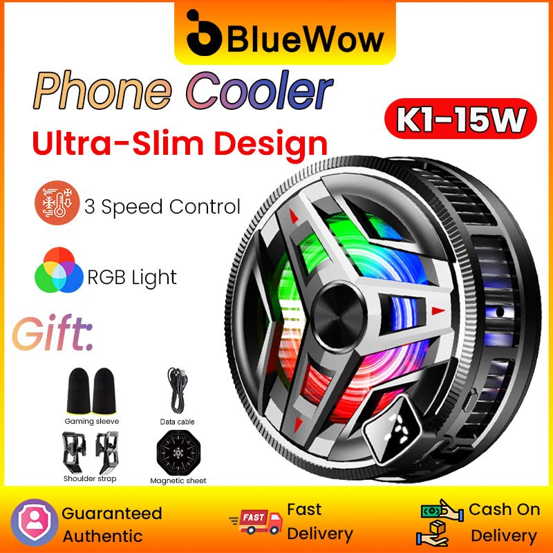การออกแบบบางเฉียบBlueWow คูลเลอร์โทรศัพท์ 15W พร้อมการควบคุมความเร็ว 3 ตัวสําหรับเล่นเกมหม้อน้ําโทรศัพท์ระบายความร้อนอย่างรวดเร็ว Turbofan Cooler
