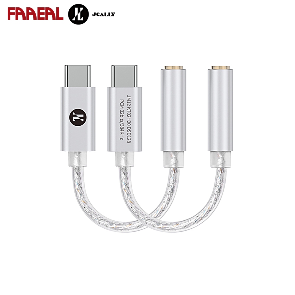 FAAEAL JCALLY JM12 Type-C ถึง 3.5 มม.หูฟัง DAC สาย KT02H20 ชิป HiFi ถอดรหัส Silver-plated อะแดปเตอร์
