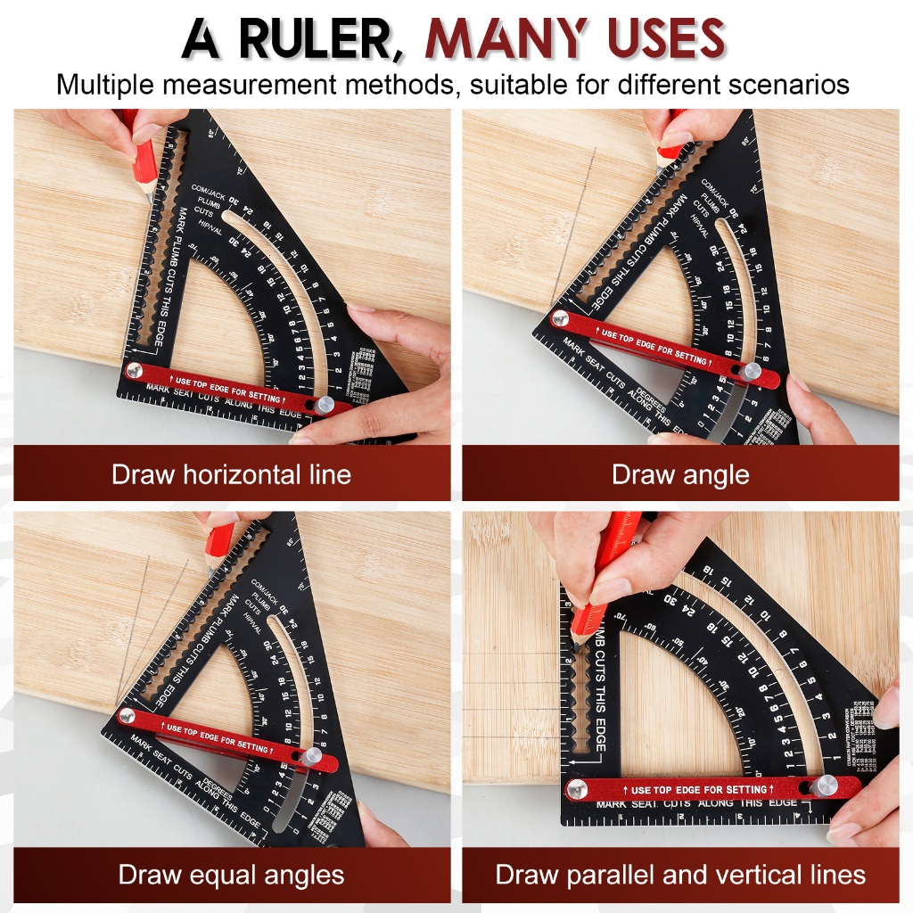 จัดส่งจากประเทศไทย(มีดินสอ 5 แท่งรวมอยู่ด้วย)ช่างไม้สแควร์7นิ้วงานไม้สามเหลี่ยมไม้บรรทัด ซีเอ็นซี อลูมิเนียมอัลลอยด์ นักพายเรือ สแควร์ปรับช่างไม้สามเหลี่ยมไม้บรรทัดมัลติฟังก์ชั่ช่างไม้สแควร์ไม้โปรแทรกเตอร์ส - รูปที่ 4