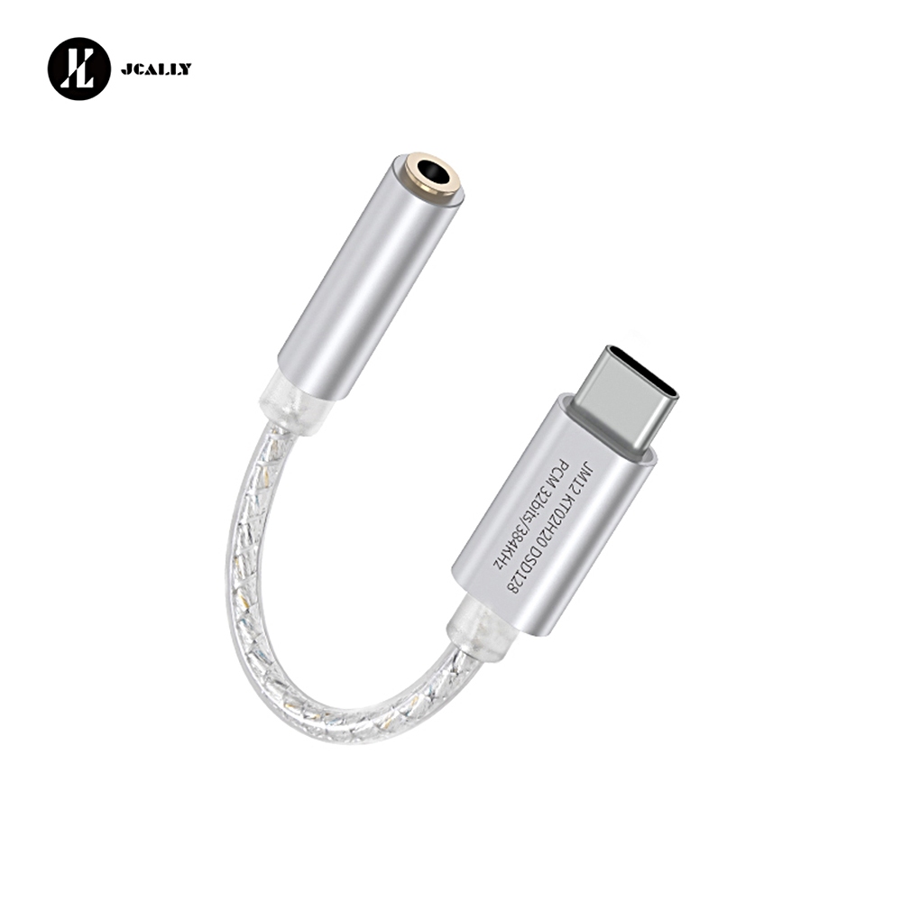 JCALLY JM12 อะแดปเตอร์เสียงดิจิตอลตัวนําชุบเงิน + ลวดฟอยล์สีเงินโล่หูฟังแปลงปลั๊ก PCM 32bits 384KHz 