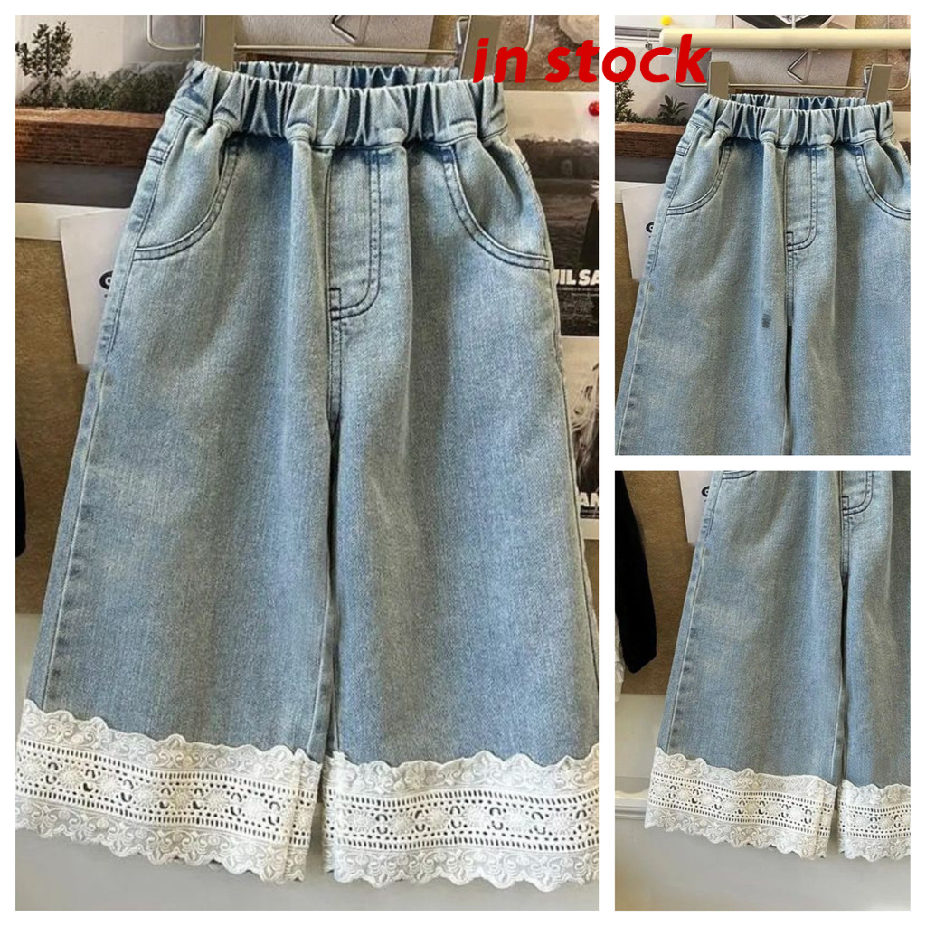 [Grojoy]ส่งพรุ่งนี้🔥โปรโมชั่น🔥กางเกงยีนส์เด็กผู้หญิงลูกไม้👖กางเกงลำลองทรงหลวมป้องกันยุงระบายอากาศ..GR715#