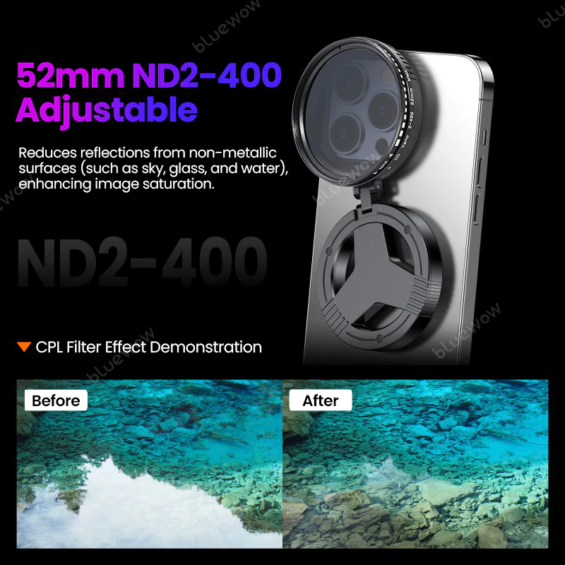 BlueWow 52 มม.แม่เหล็ก ND Filter Neutral Density Filter ขาตั้งแม่เหล็กสําหรับสมาร์ทโฟน Vlogging ขาตั้งกรองวงเล็บเลนส์กล้อง thumbnail 5