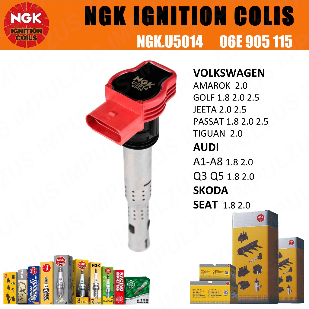 คอยล์จุดระเบิด NGK U5014 06E905115 สําหรับ VW PASSAT CC EA888 GOLF MK5/6 AUDI A3/4/5/6/7/8 TT R8 Q3 