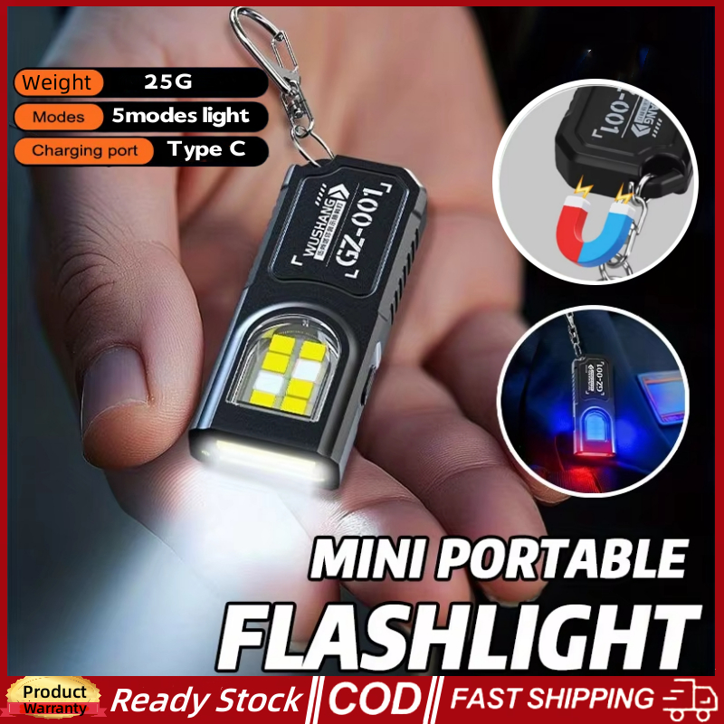🚀ส่งจากไทย🚀 4PCS Mini COB LED พวงกุญแจไฟฉายแม่เหล็กประเภท C ชาร์จแขวนทํางานกันน้ําพวงกุญแจ Camping เดินโคมไฟกระเป๋า