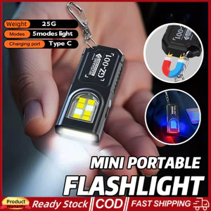 🚀ส่งจากไทย🚀 4PCS Mini COB LED พวงกุญแจไฟฉายแม่เหล็กประเภท C ชาร์จแขวนทํางานกันน้ําพวงกุญแจ Camping เดินโคมไฟกระเป๋า
