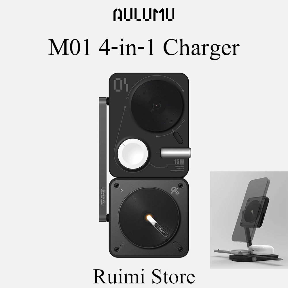 Aulumu M01 (Qi2) สถานีชาร์จแบบพับได้ 4-In-1 สถานีชาร์จไร้สายเกรดพรีเมี่ยมสําหรับโทรศัพท์/แผ่น/AirPod