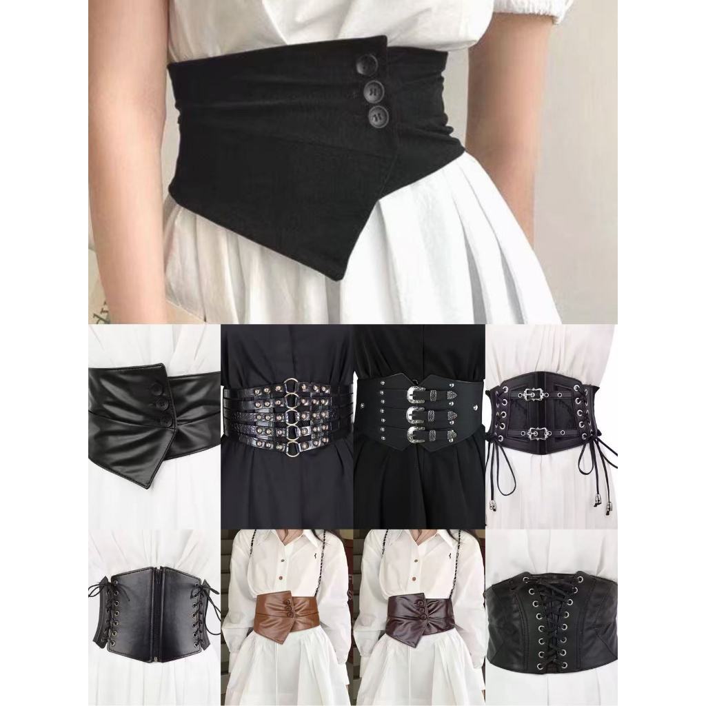 จีเอชแอล❣️ร้อยออกแบบ Girdle ปุ่มสีดํากว้าง Girdle ชุดตกแต่ง Girdle Commuter เสื้อ All-Match แฟชั่นเข็มขัดไม่สม่ําเสมอ