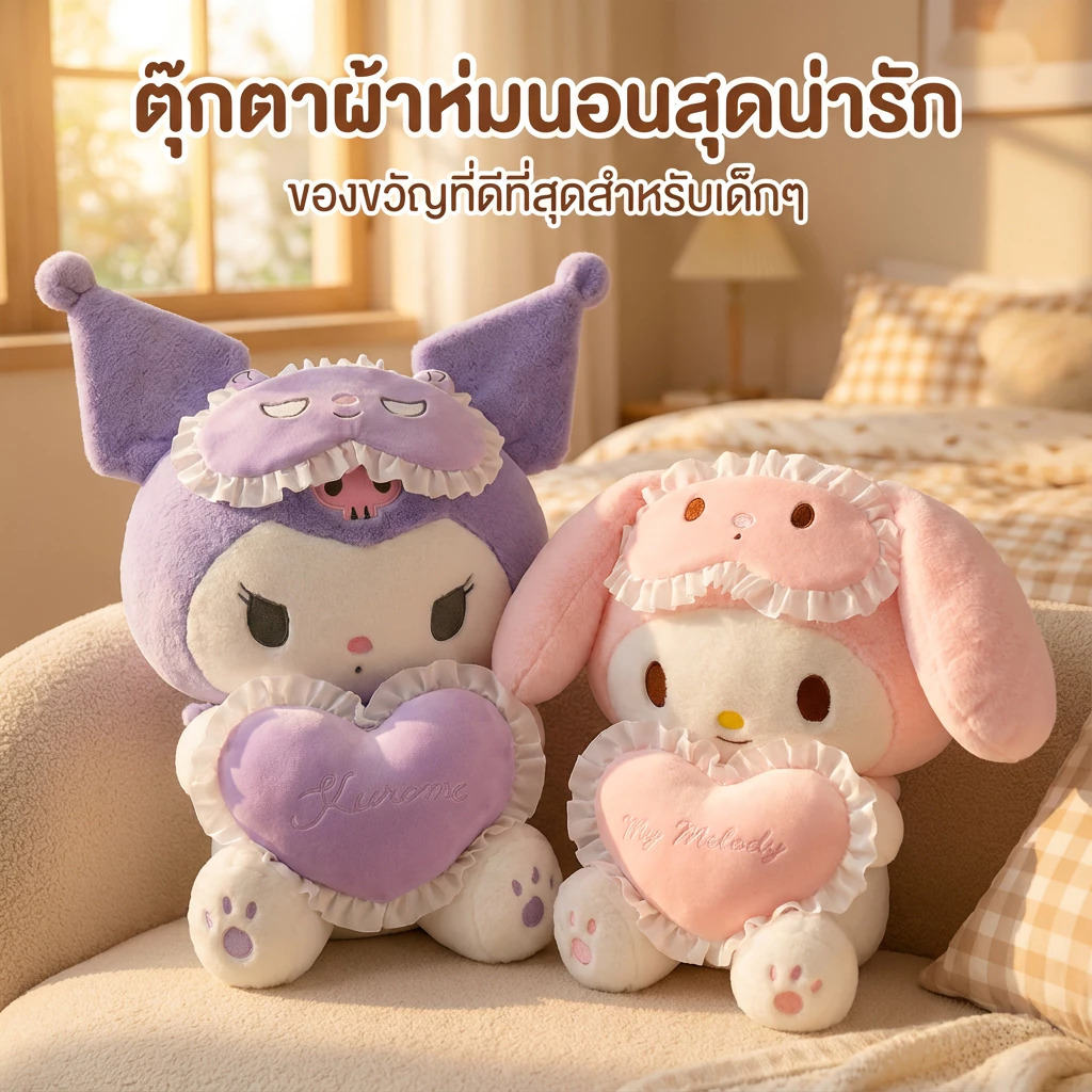 ตุ๊กตาน่ารัก My Melody และ Kuromi ของเล่นเด็กวัสดุปลอดภัย ชุดตุ๊กตาคาร์แรคเตอร์นุ่มนิ่ม สำหรับเด็กอายุ 3 ปีขึ้นไป ของขวัญวันเกิดเสริมพัฒนาการ