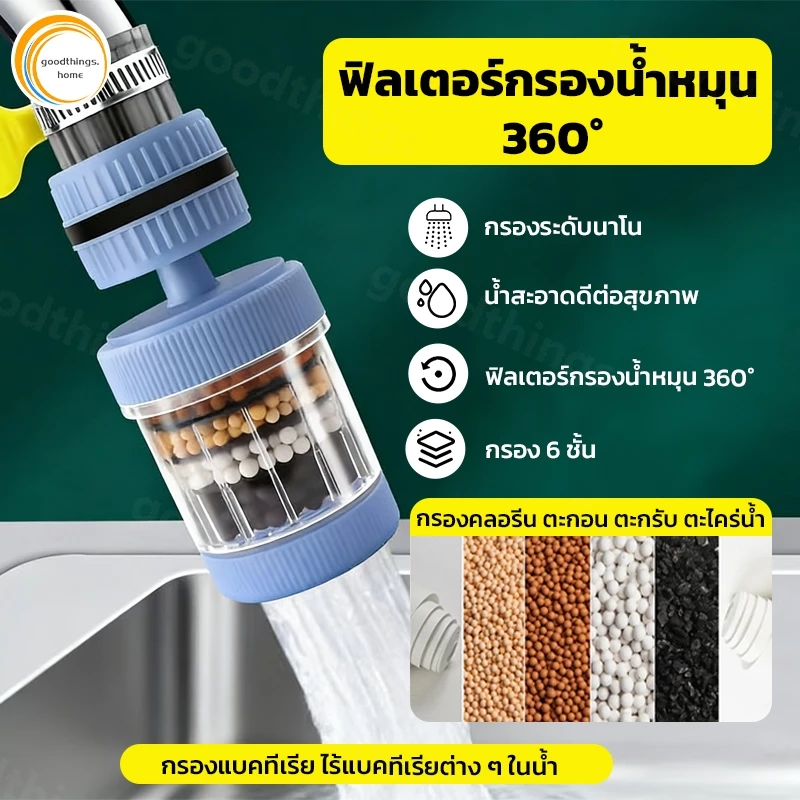 หัวต่อเครื่องกรองน้ํา หัวต่อก๊อกน้ํา (หินกรอง 6 ชั้น) หัวต่อกันกระเด็น 360° หมุนได้