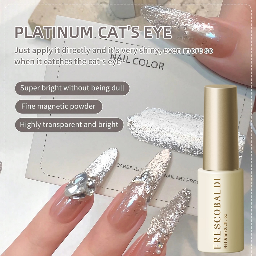 FRESCOBALDI 6ml Super Bright Platinum Silver Cat Eye Gel ยาทาเล็บเหมาะสําหรับร้านทําเล็บและ DIY ใช้