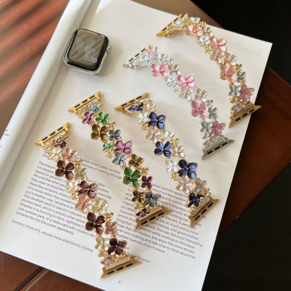 สายโลหะยืดหยุ่น Flower Story เหมาะสําหรับ applewatch Apple Watch iwatch98 Generation 7654SE s10s11