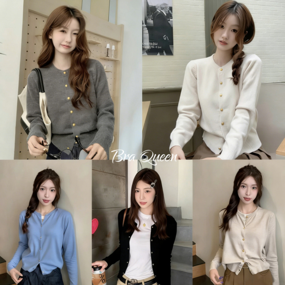 ✨เสื้อเเขนยาวไหมพรม✨กระดุมหน้าใช้งานได้จริง ผ้านิ่มยืดใส่สบาย สไตล์เกาหลี แมทช์ได้หลายลุคหลายสไตล์