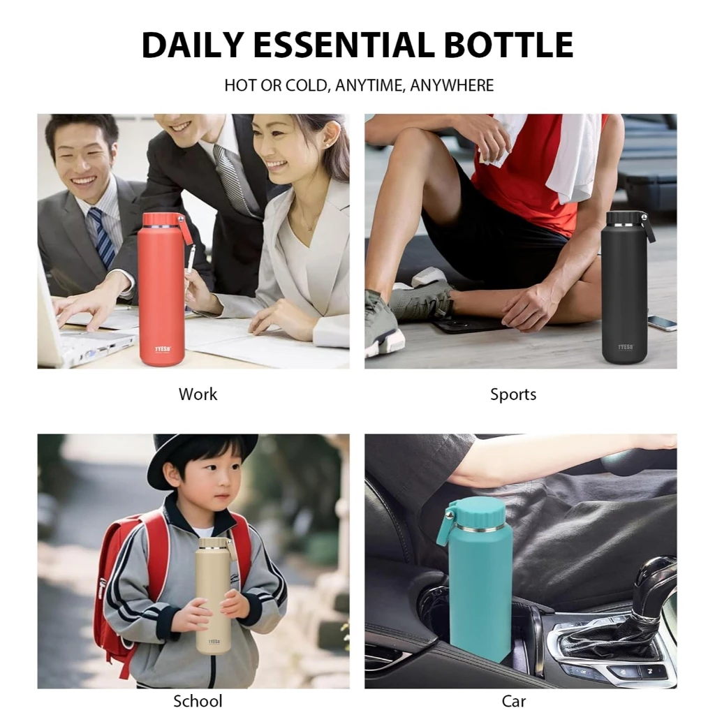 TYESO กระบอกน้ำเก็บอุณหภูมิ สแตนเลส Thermos Flask ขวดน้ำสแตนเลส เก็บร้อนเก็บเย็น พร้อมหูหิ้ว 500ml / 710ml TS-8755C 8756C thumbnail 9