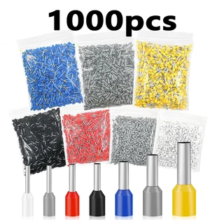 1000PCS E0508/E7508/E1008/E1508/E2508/E4009/E6012 Crimp Terminals สายไฟปลอกโลหะตัวเชื่อมต่อแหวนแขน