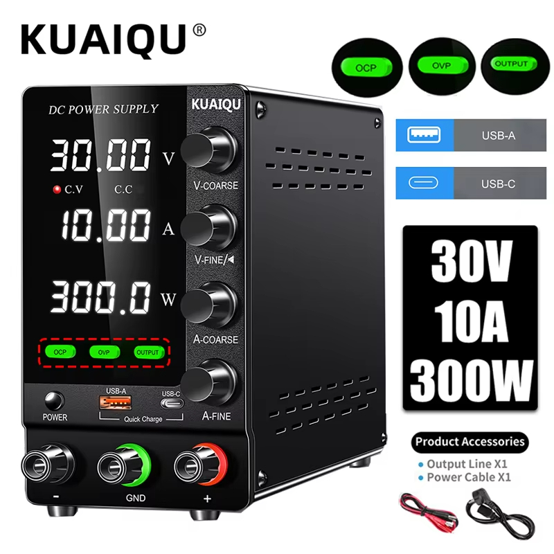 KUAIQU 24 volt Lab DC Power Supply DC 30V 10A 60V 5A 120V 3A Adjustable Voltage Stabilizer Bench Source for pc ,mobile phone repair,electroplating, tattoo SPS-C3010S