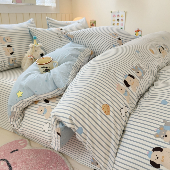 ชุดเครื่องนอน 4 ชิ้น ผ้าฝ้าย 100% ลายการ์ตูน น่ารัก สำหรับนักเรียนและเด็ก