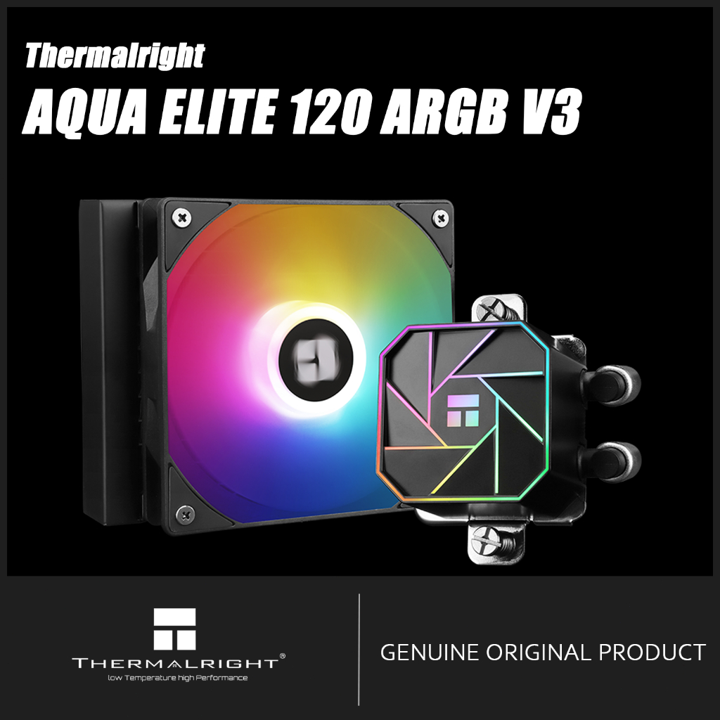 Thermalright AQUA ELITE 120 ARGB V3 AIO CPU LIQUID COOLER AE120 ARGB V3 ARGB สีดําติดตั้งพัดลม C12B-