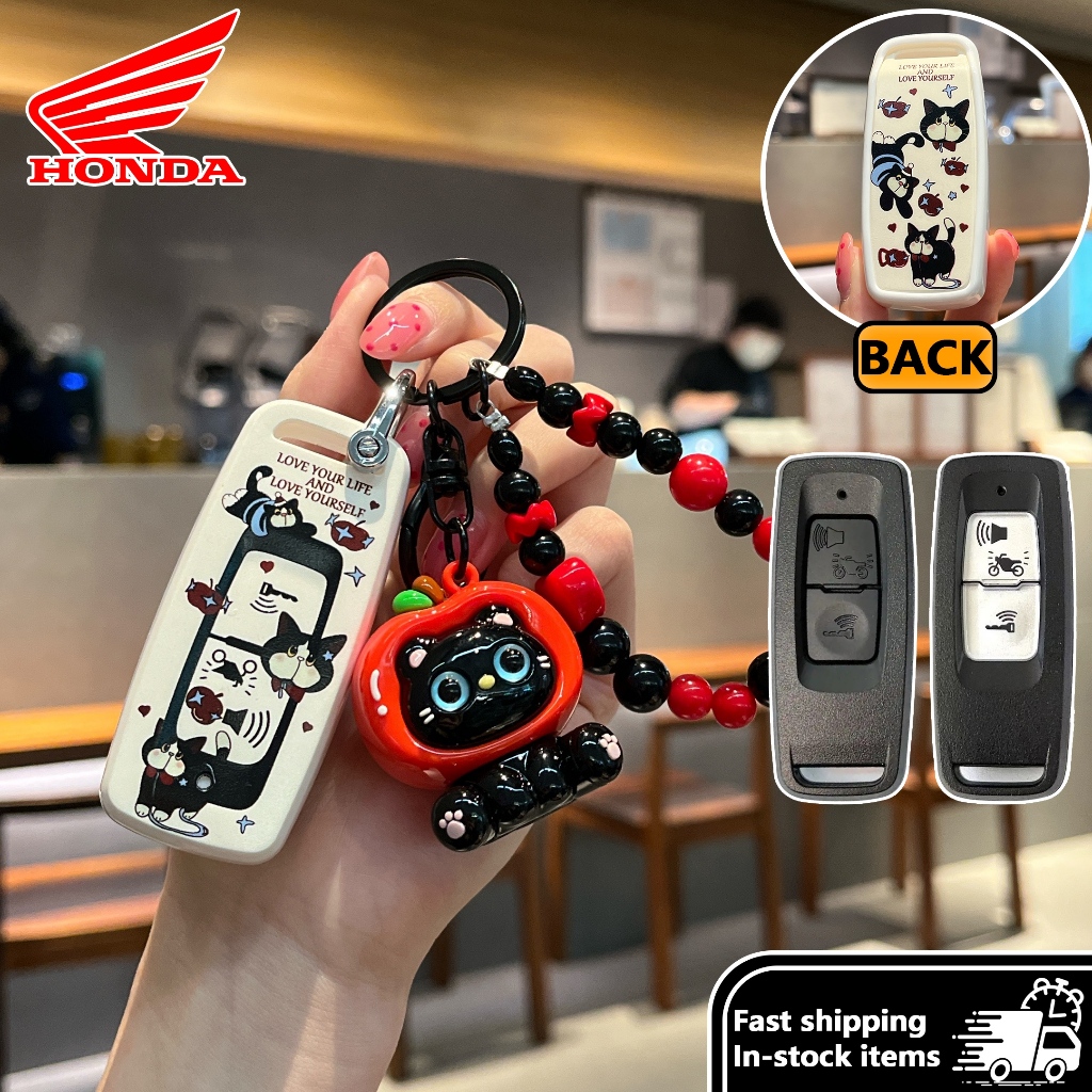 OFF CURVE Cat Honda pcx160/giorno/forza 350/คลิก 160 พวงกุญแจรถจักรยานยนต์ Honda เคสกุญแจรถ ฝาครอบกุญแจมอเตอร์ เคสกุญแจ Diy Kitty