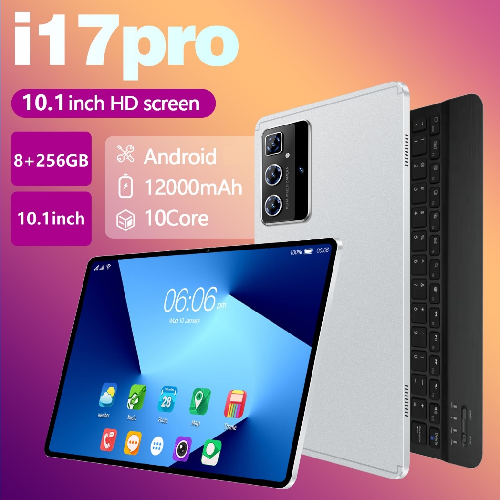 ใหม่ 4G/5G สมาร์ทแท็บเล็ต A17 Pro 10.1 นิ้วหน่วยความจําหน้าจอที่ชัดเจนเป็นพิเศษ 8GB RAM + 256GB ROM 