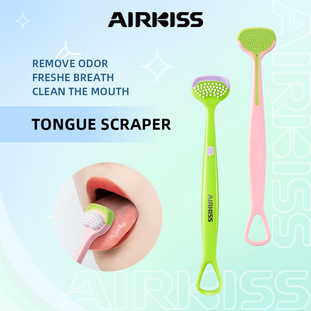 AIRKISS น้ํายาทําความสะอาดลิ้นแบบนุ่ม ที่แปรงลิ้น ลดแบคทีเรีย ลดคราบขาวบนลิ้น ลดกลิ่นปาก