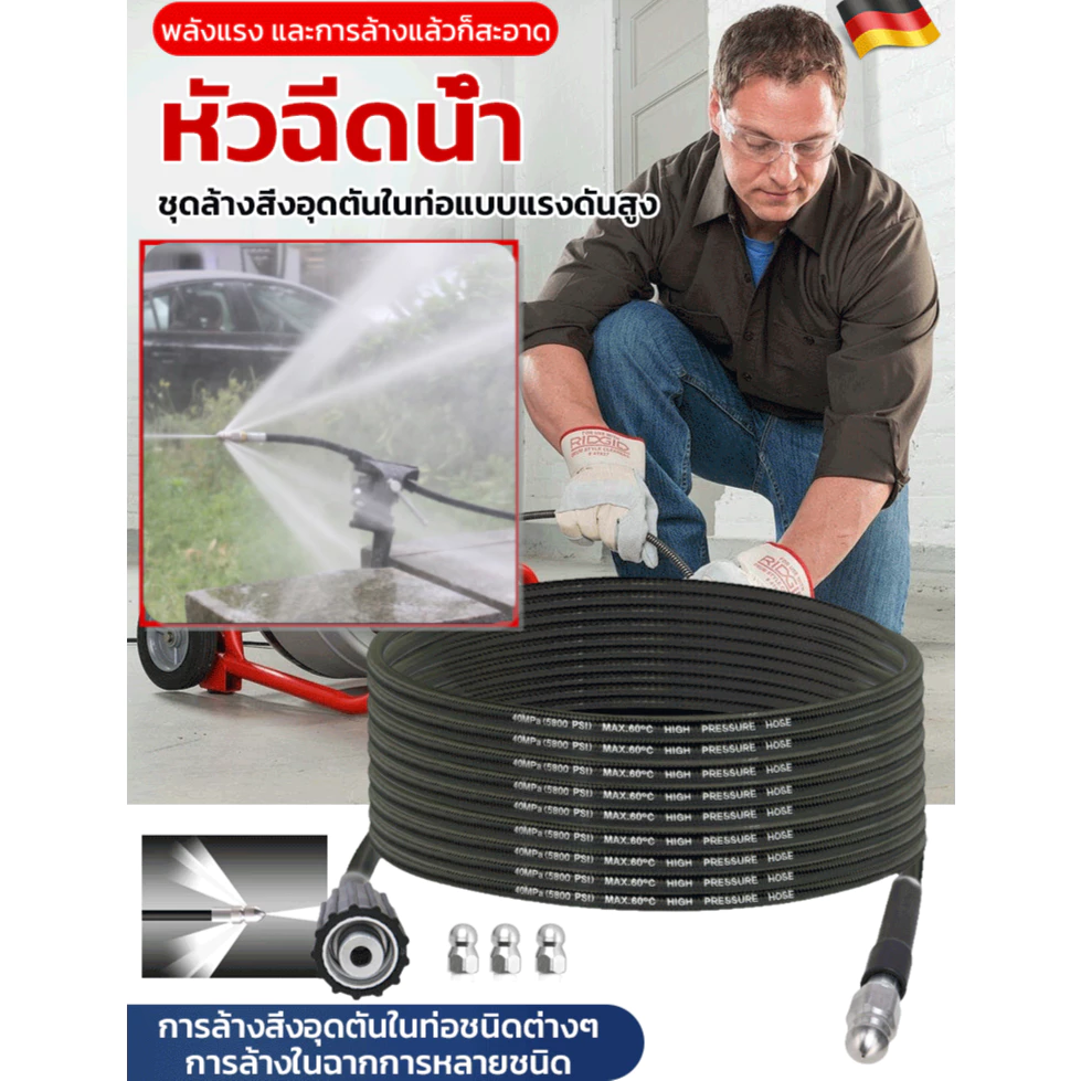 ⚡ล้างท่อใน5นาที⚡ชุดล้างท่อแรงดันสูง อุปกรณ์ล้างสิ่งอุดตัน ชุดฉีดน้ำแรงดัน ใช้ได้กับท่อ 2-6 นิ้ว วัสดุสแตนเลสกันสนิม ระบบป้องกันการระเบิด ใช้งานกับน้ำประปา