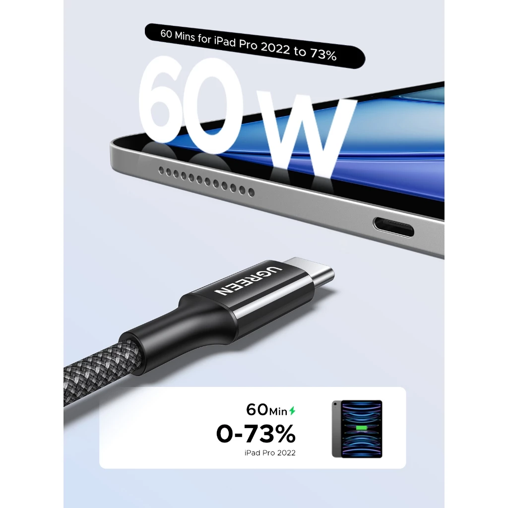 UGREEN สาย USB C to USB C, 60W USB C Fast Charge Cable Nylon Braided Type C เข้ากันได้กับ iPhone 17/16,MacBook Air/Pro, iPad Pro/Mini/Air thumbnail 6