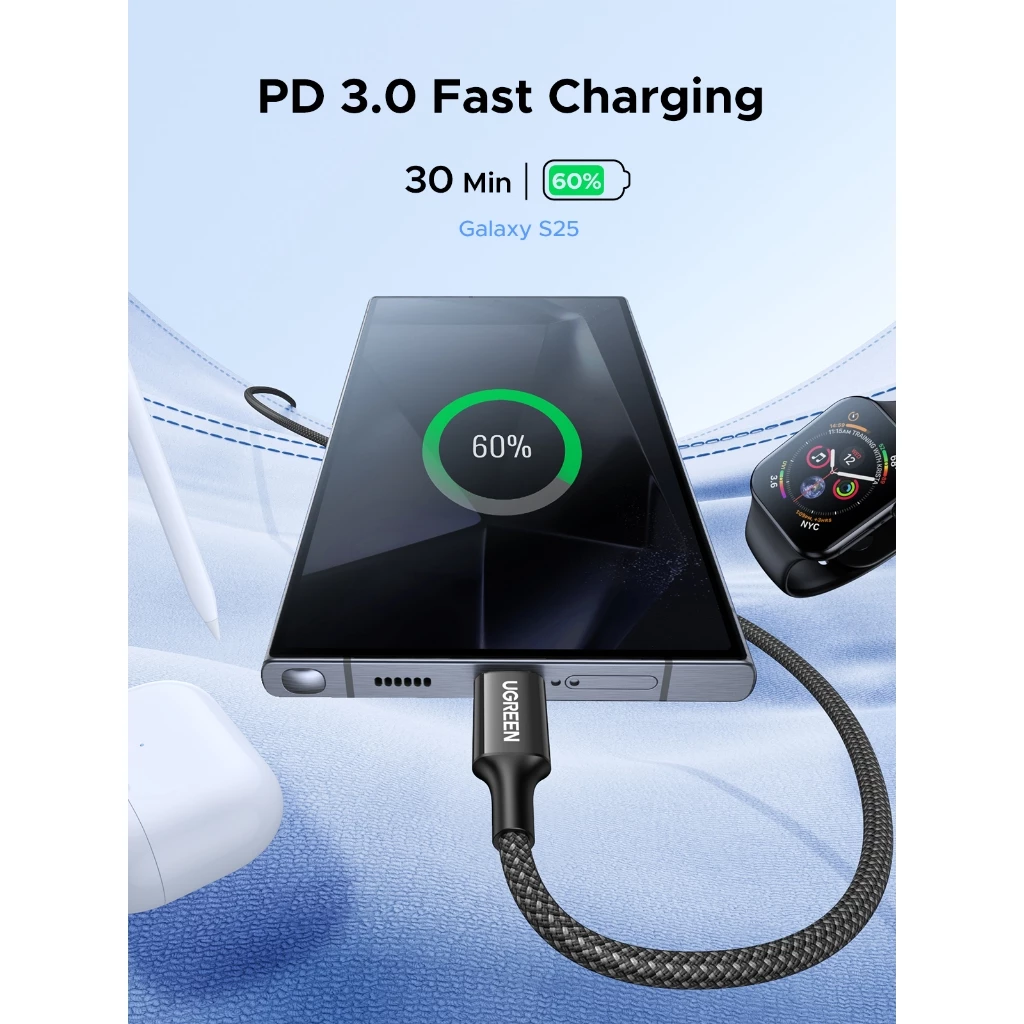 UGREEN สาย USB C to USB C, 60W USB C Fast Charge Cable Nylon Braided Type C เข้ากันได้กับ iPhone 17/16,MacBook Air/Pro, iPad Pro/Mini/Air thumbnail 4