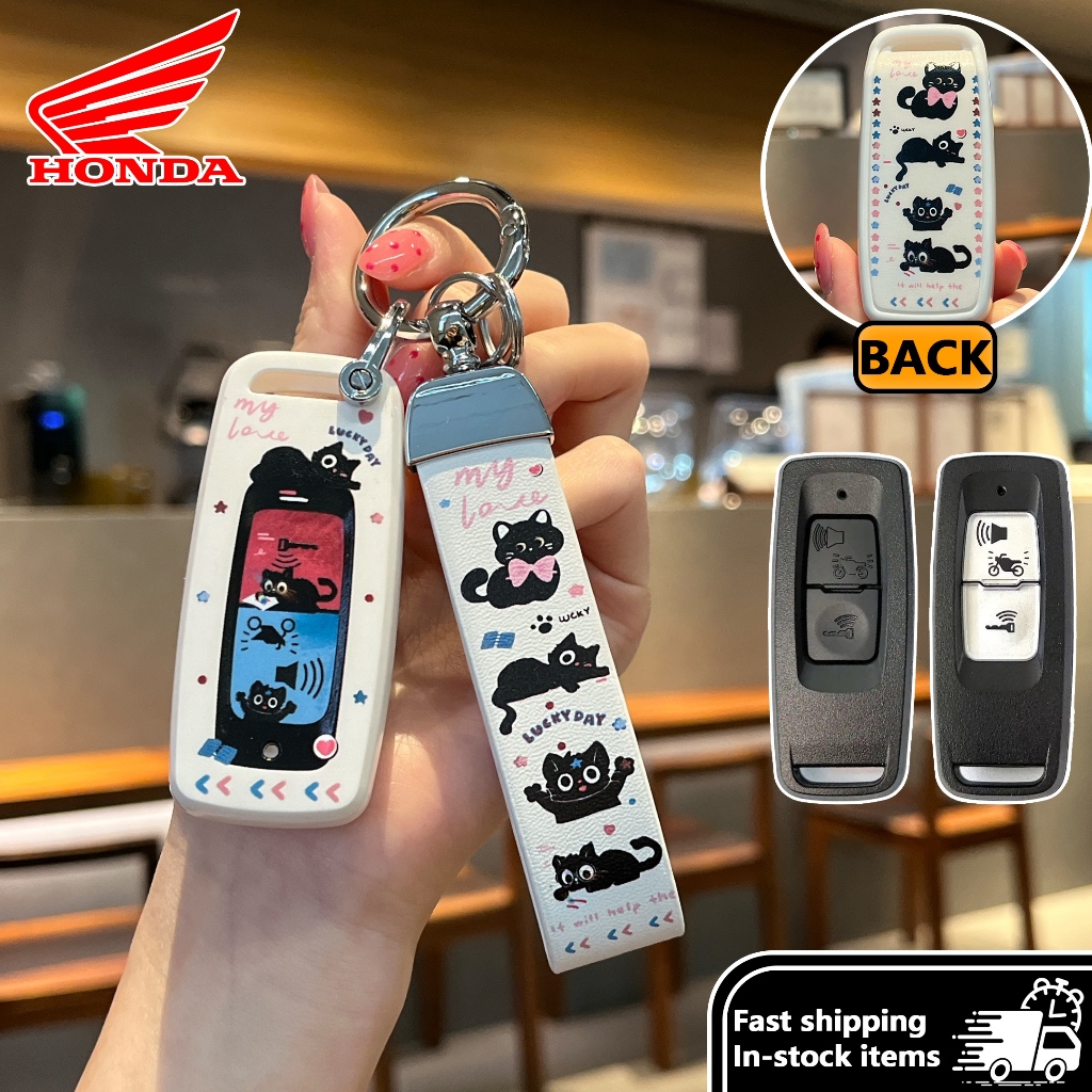 OFF CURVE Cat Honda pcx160/giorno/forza 350/คลิก 160 พวงกุญแจรถจักรยานยนต์ Honda เคสกุญแจรถ ฝาครอบกุญแจมอเตอร์ เคสกุญแจ Diy Kitty