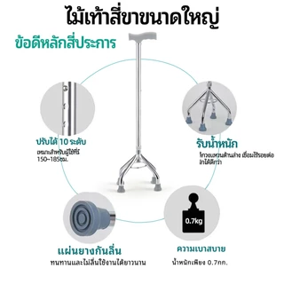 【UniHey】ไม้เท้าพยุงเดิน 4 ขา อะลูมิเนียม ปรับระดับได้ 10 ค้ำเดิน ไม้เท้าผู้สูงอาย พยุงเดิน วัสดุอลูมิเนียมอัลลอยด์หนา การช่วย cane