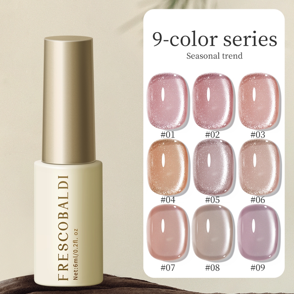 FRESCOBALDI สไตล์ใหม่สีชมพูอ่อน Cat Eye Gel ยาทาเล็บกลอสติดทนนานเหมาะสําหรับการใช้ทุกวัน