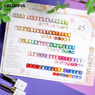 【พร้อมส่ง】COLORFUL GIRL 45 สี ✨ สีเจลแคทอายเนื้อซาติน + สีเจลแคทอายลูกแก้ว ครบเซ็ต 45 ติดทนนาน เงางามประกายหรูหรา เหมาะสำหรับร้านทำเล็บมืออาชีพและใช้ส่วนตัว แถมฟรีชาร์ท Cat Eye 45 สี (ทามาให้แล้ว พร้อมใช้งาน)