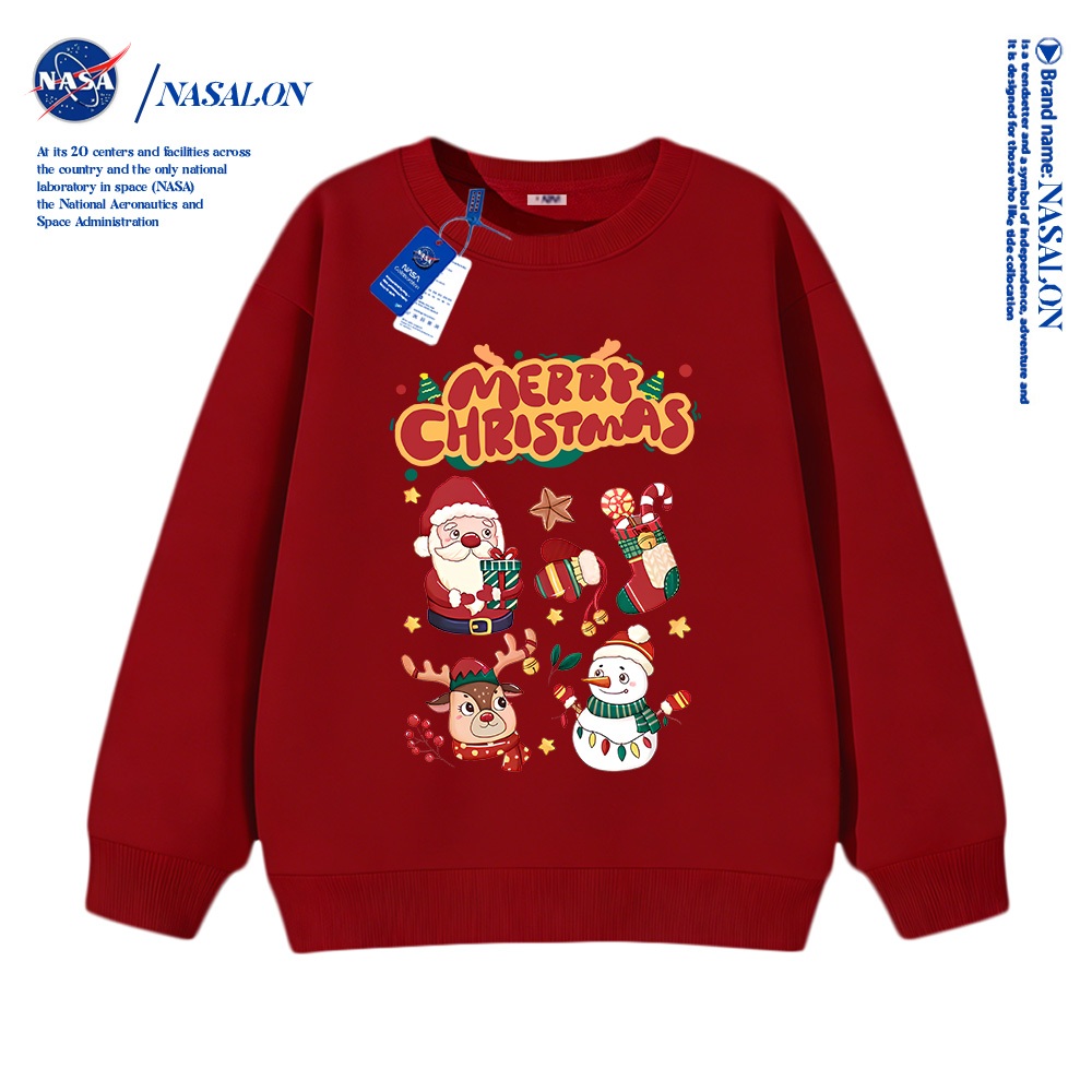 จัดส่งทันที×ถึงใน 2 วัน เสื้อคอกลมมีฮู้ด NASA ดีไซน์พิเศษคริสต์มาส สีแดง ลายการ์ตูนซานตาคลอส สำหรับเด็กอายุ 1-12 ปี ชาย-หญิง