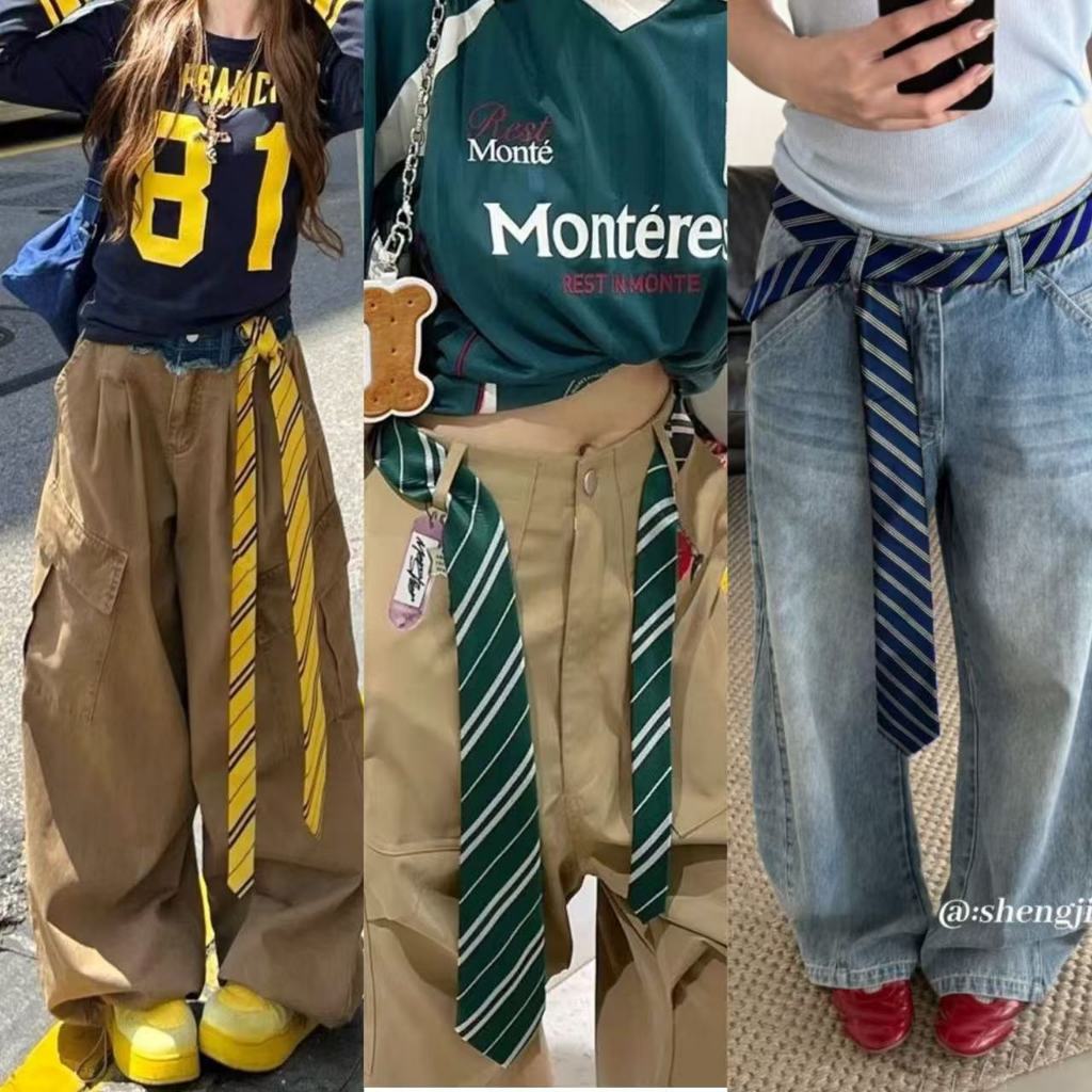 เข็มขัดและผ้าพันคอแฟชั่นผูกเอว สำหรับทุกเพศ ทำจากเดนิม อุปกรณ์ตกแต่งเอวแบบหลายสไตล์