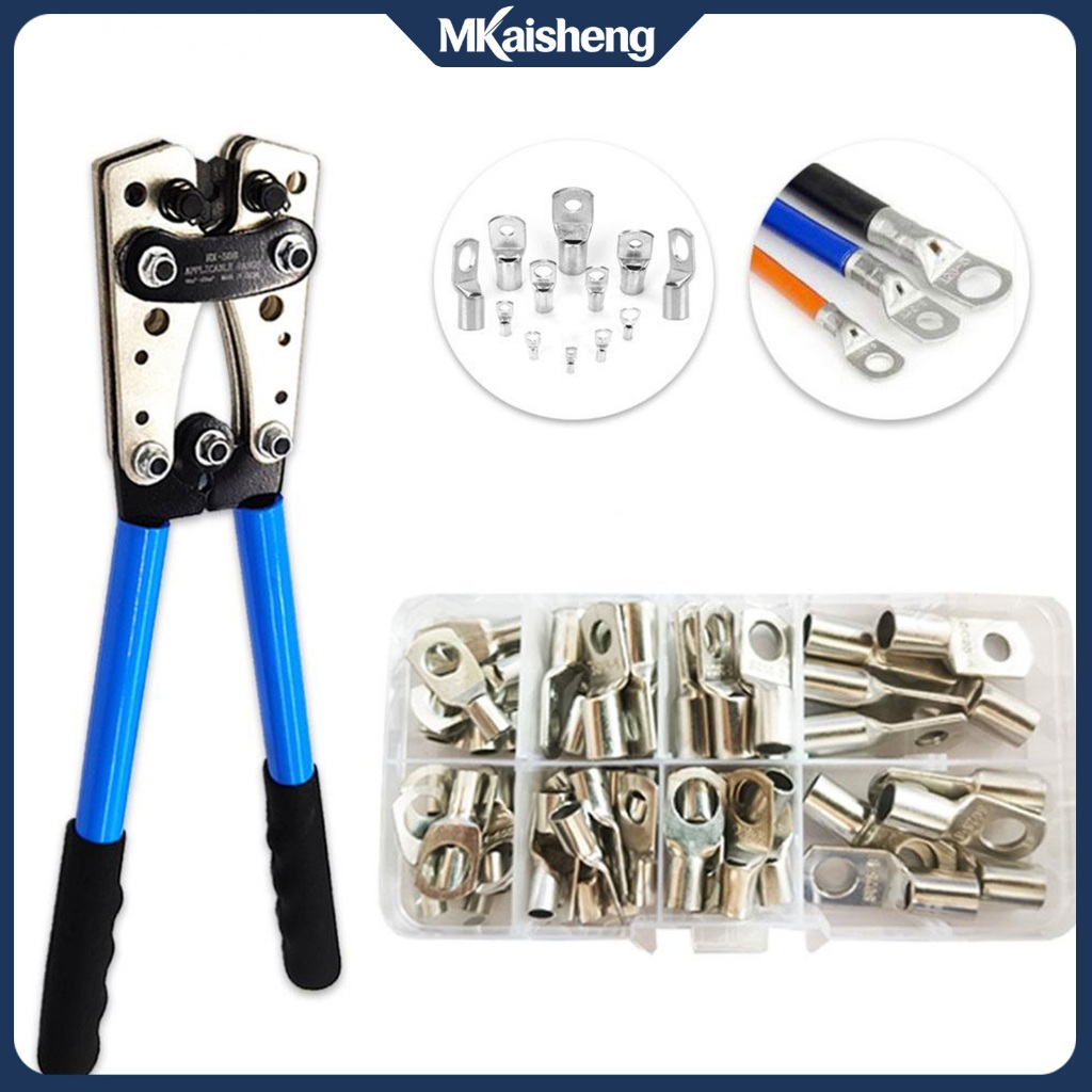 ลวดหกเหลี่ยม CRIMPING 10-0AWG 6-50 มม.Plier สีฟ้าแบตเตอรี่สายไฟ CRIMPING Tool, Non-insulated CABLE Lug
