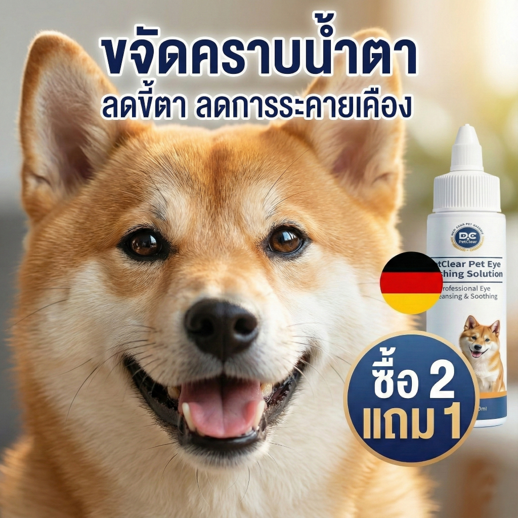 ยาหยอดตาหมา ยาหยอดตาแมว PetClear แก้ตาเจ็บ เช็ดขี้ตาเกรอะกรังสะอาด อ่อนโยน ใช้ได้ทุกสายพันธุ์ (60ml)