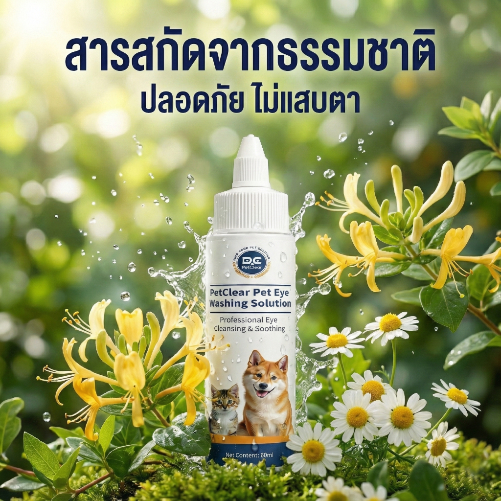 ยาหยอดตาหมา ยาหยอดตาแมว PetClear แก้ตาเจ็บ เช็ดขี้ตาเกรอะกรังสะอาด อ่อนโยน ใช้ได้ทุกสายพันธุ์ (60ml)